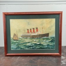 VTG c.1930s Original Watercolor R.M.S. MAURETANIA by William Minshall Birchall