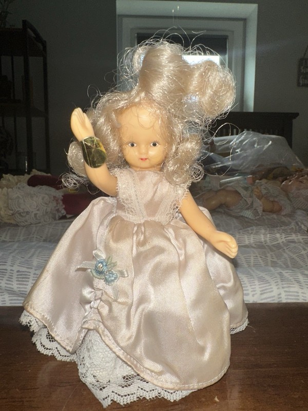 Vintage 1985 Nancy Ann Dolls Mesco Inc. 8” Blonde Doll Pink Dress Made in China