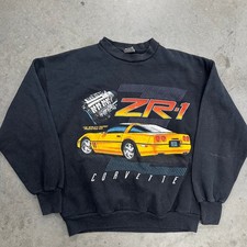 Vintage Corvette ZR-1 Sweatshirt Top Half Black C4 Graphic Made in USA Large