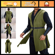 Medieval Sleeveless Hooded Cloak, Viking Tunic Top, Renaissance Costume Surcoat,