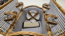 Wicker Picnic Basket Set / Service For 4 / Decorative Liner 17.5W X 11.5D X 12T