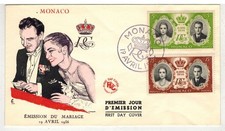 1956 MONACO ROYAL WEDDING PRINCE RAINIER & GRACE KELLY BOTH IN CACHET 2 STAMPS