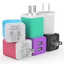 6Pack USB Wall Charger, 2.4A Dual USB Port Cube Power Plug Adapter Fast Charg...