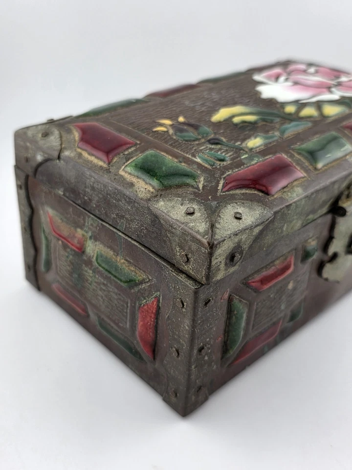 RARO JOYERO JAPONÉS ANTIGUO ENCUADERNADO EN LATÓN COBRE CON ESMALTE ELEVADO DECO MEIJI Foto 3 de 4