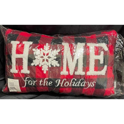 Home for The Holidays Red Black Plaid Throw Pillow - NEW