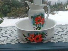 Altes Waschgeschirr Emaille großer Krug Schüssel Blumendekor