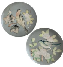 Pair Lipper Mann Decorative Hand Painted Plates Vintage Hanging Moriage Birds