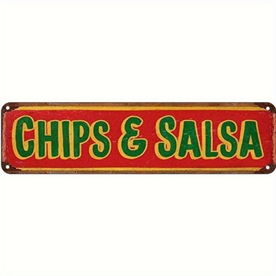 Chips & Salsa Red Vintage Metal Sign Mexican Kitchen Wall Art Decoration Gift