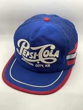 Vintage Pepsi Cola Mesh Back Trucker Hat, Junction City Kansas 3 Stripe