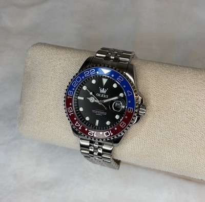 Men s Olevs Stainless Steel Quartz Watch 40mm Face Date Window Rotating Bezel