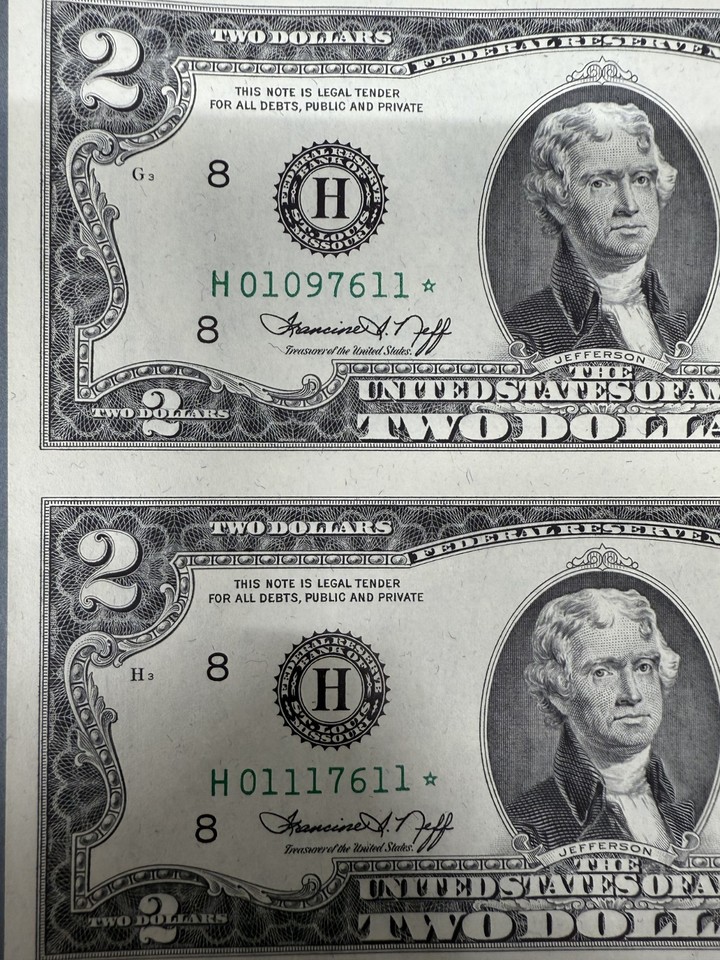1976 $2 STAR NOTE UNCUT SHEET OF 4 FIRST DAY ISSUE STAMPED VERY SCARCE ...