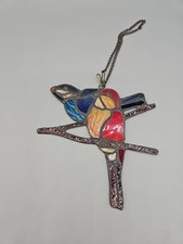 Beautiful Stained Glass Suncatcher Red Blue Robin Bird Window Ornament Hanger