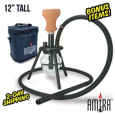 12'' Black Hookah Travel Set Mini Spider by Amira Hookahs Shisha 1 Hose