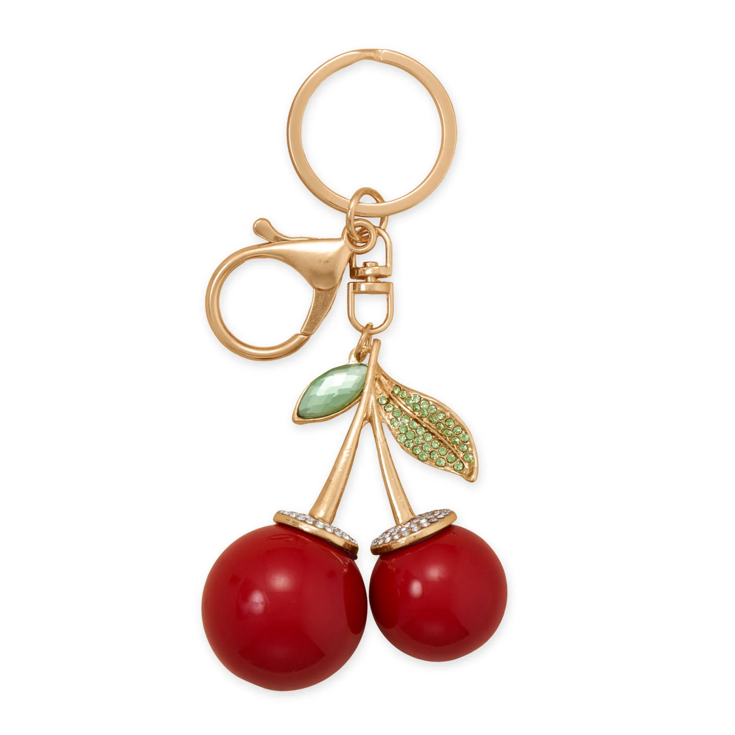 Women's Gold Tone Red Crystal Cherry Bag Charm - Personalized, Custom | Add-On G