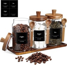 25 oz), 20, 3 Pcs Glass Coffee Container with Wooden Lid Spoon Shelf Labels