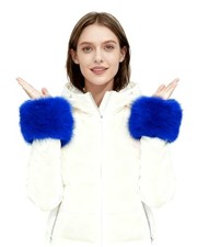 Lina  Lily Women's Winter Wrist Cuffs Warmers Faux Fur Fluffy Royal Blue