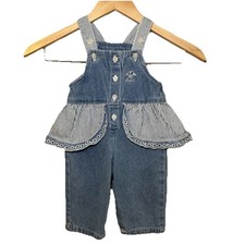 RARE VTG Baby GUESS Denim Overalls W/ Ruffle Made USA -9 Months- Embroidery Logo