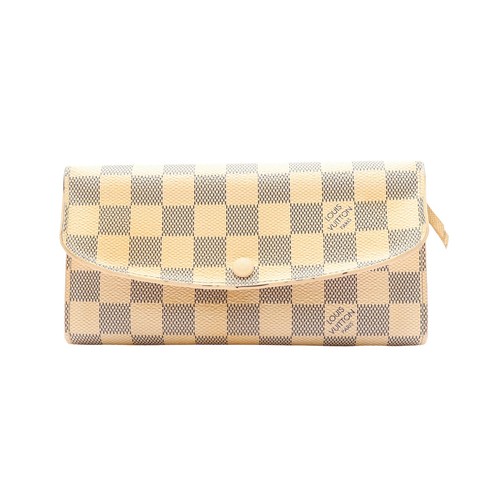 LOUIS VUITTON Emilie Long Wallet Damier Ebene White N63546