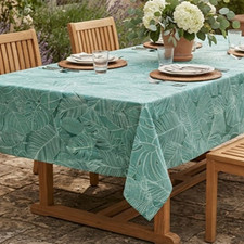 Tropical Leaf Pattern on Green Color Var Size Vinyl Flannel Backed Tablecloth