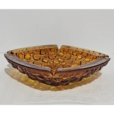Vintage Libbey Amber Bubble Glass Ashtray MCM Textured Retro 70s Catch All Art