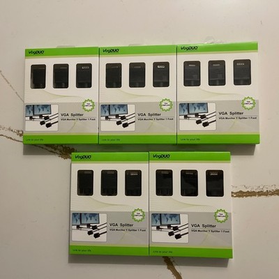 Lot Of 5 VogDUO VGA Splitter Cable 1 Ft VGA Male to 2 VGA Female Monitor Y New