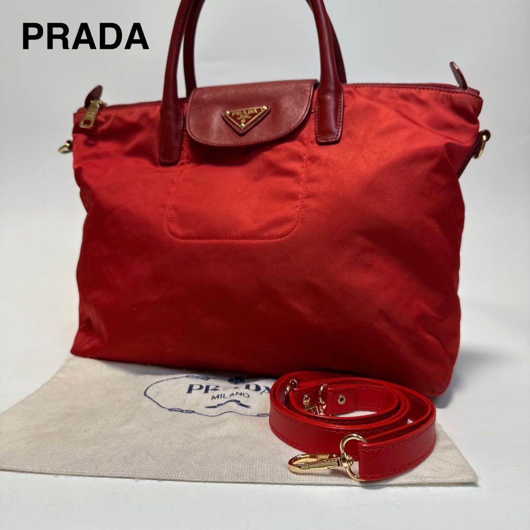 PRADA Triangle Logo Nylon Saffiano 2-Way Tote Bag Japan Excellent Condition