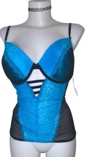 Y2K 90s Womens Black Blue Lace Sheer Bustier Whimsigoth Grunge Vampy Top Sz L