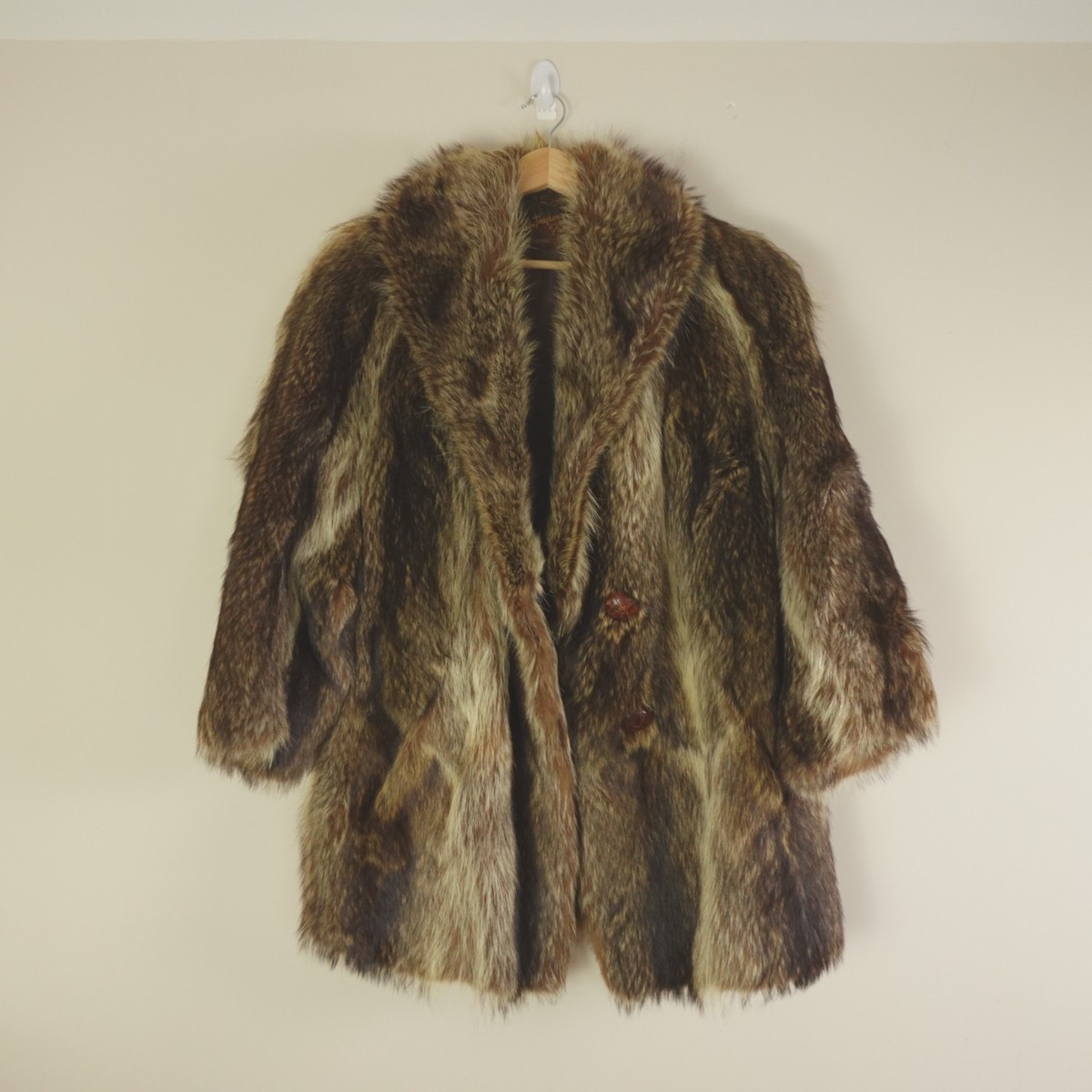 Vintage RM Taylor Co Genuine Raccoon Fur Coat Brown Full Length