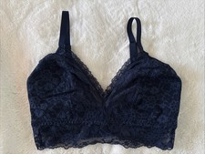 Victoria's Secret Bralette Bra Posey Lace Curvy Navy Blue Floral Unlined Medium