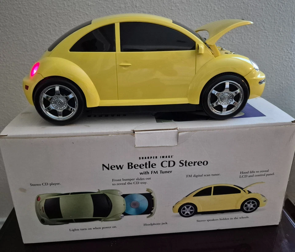 Vintage Sharper Image Volkswagen Yellow Beetle CD Player & FM Radio - Image 3 of 4