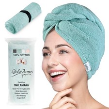100 Cotton Hair Towel Wrap Aqua Quick Dry Absorbent Double Button Anti Frizz