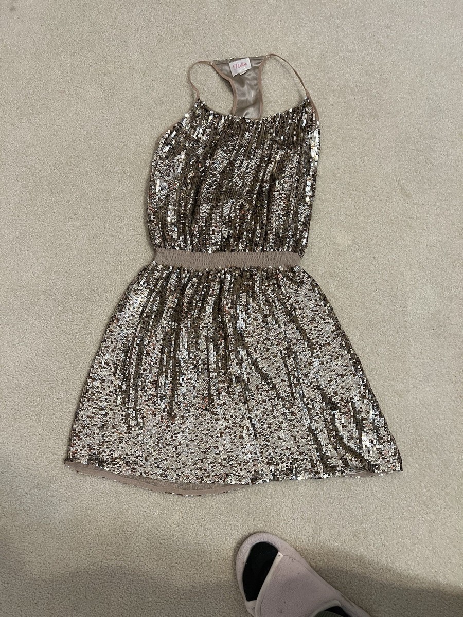 PARKER Gold Sequin  Razor Back Mini Dress Small