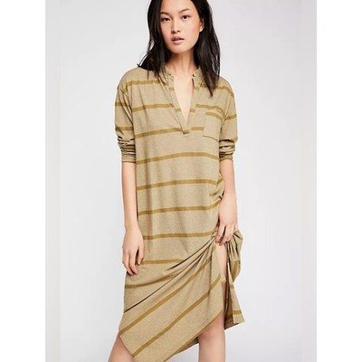 Free People | FP Beach Like a Bird Midi Dress Olive Striped |. M