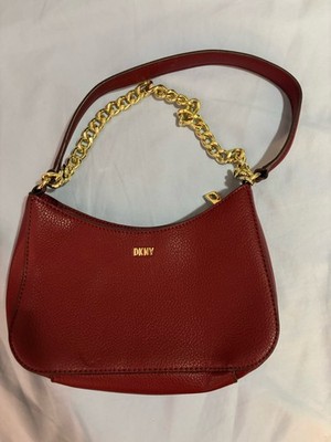 DKNY Red Pebbled Leather Shoulder Bag Gold Chain Strap Women s Handbag Purse