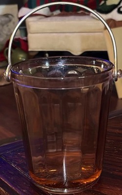 Vtg 1930 s Cambridge Decagon By Pink Depression Glass 9  Ice Bucket w/ Handle