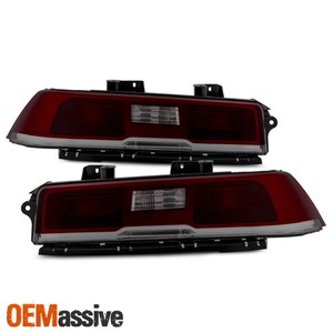 For 2014-2015 Chevy Camaro Chrome Dark Red Tail Brake Lights Pair Left + Right