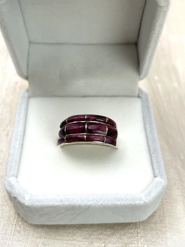 NN Sterling Silver .925 Purple Spiny Oyster Inlay Ring Size 7.5