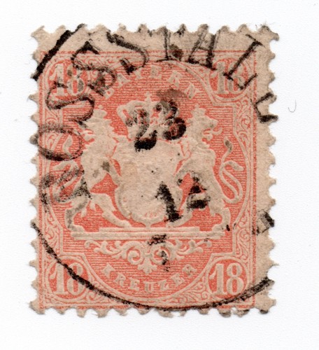 1870 - Germany Ancient States - Embossed Coat of Arms 18k. Vermilion Used