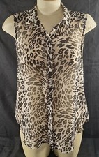 H M Sleeveless Leopard Print Semi-Sheer Blouse Women's Size 8