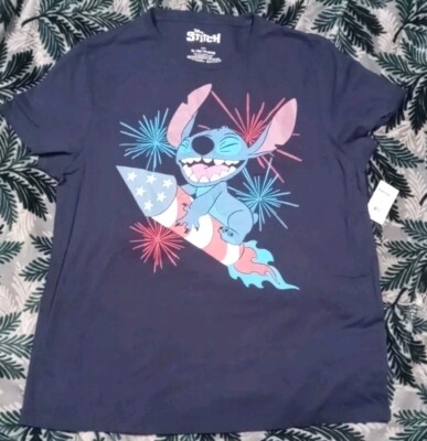 Disney Dark Blue Patriotic Lilo Stitch T-shirt Women's XL (46-48) New  w/Tags