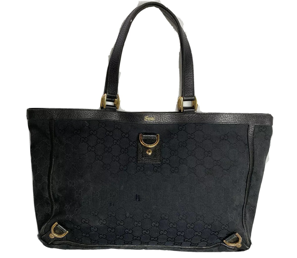 GUCCI 141472 Black Tote Bag GG Pattern Canvas Purse Bag AUTHENTIC