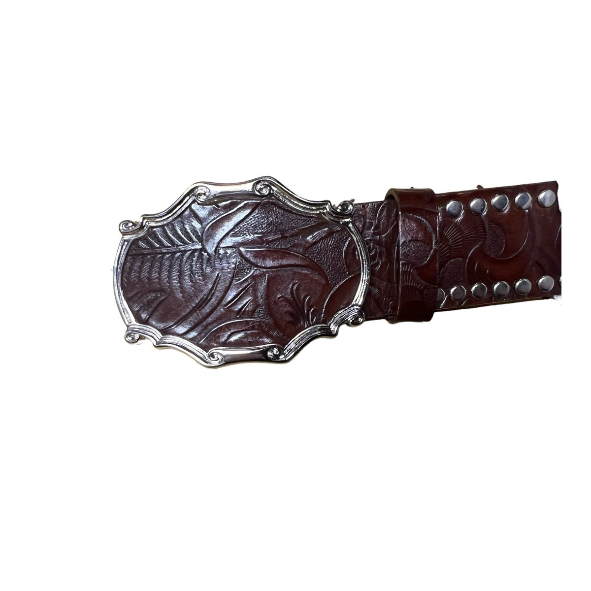 Olga Santini Womens Leather Studded Belt Brown Silver Italy Large Olga Santini Belts - Etsy main image 3