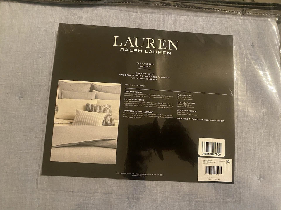Ralph Lauren Graydon Algodón King Edredón Cambray Azul Claro Ligero $385 Nuevo Foto 2 de 2