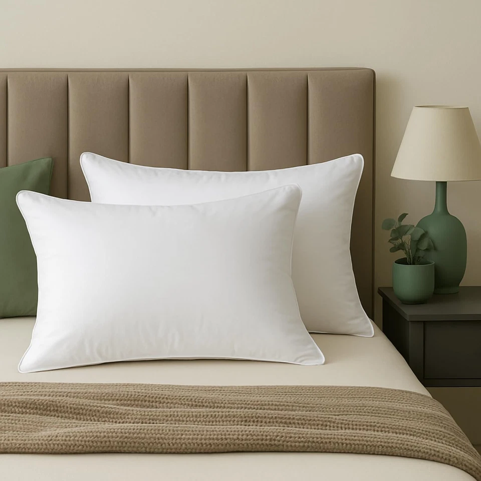 AIRA COLLECTION Premium Luxurious White Duck Feather And Down Pillow Pair With 100% Cotton Cover