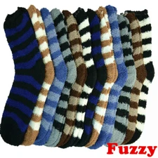 6 Pairs Mens Soft Cozy Fuzzy Striped Crew Winter Home Slipper Socks Size 9-13
