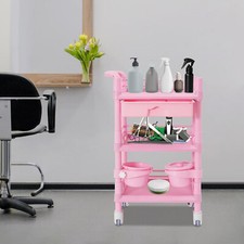 3 Tiers Salon Storage Cart Movable Beauty Organizer ABS Mobile Storage Cart Pink