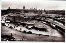 New Bus Station Derbyshire Debry RPPC Real Photo Postcard Valentine Sons Dundee