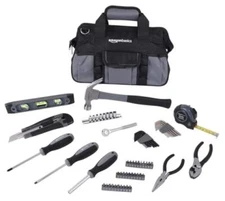  65 Piece Home Basic Repair Tool Kit Set With Bag, Silver, Black 65-Piece