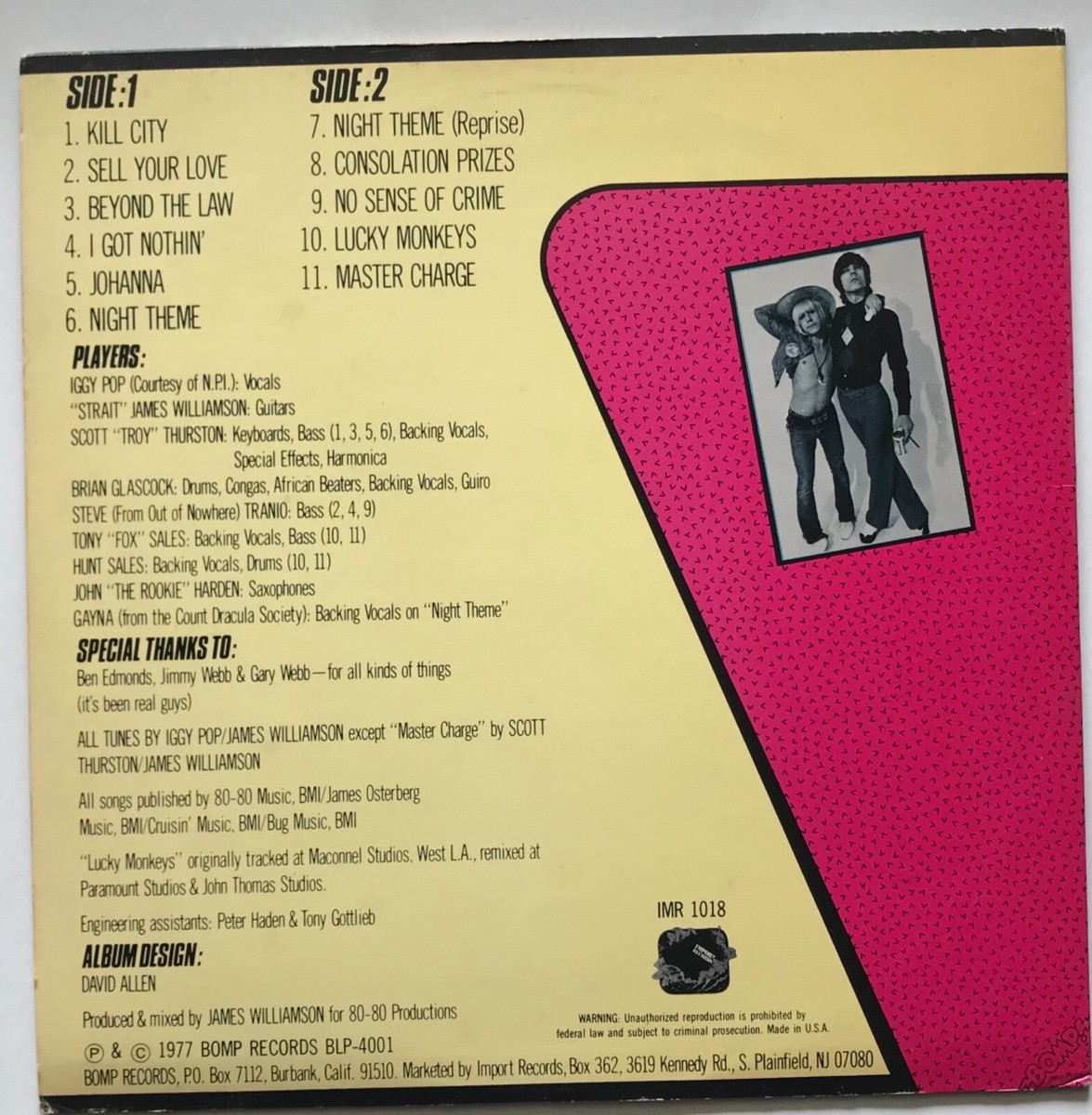 【新品未開封】【レコード】Iggy Pop 、James Williamson IGGY POP - KILL CITY- ORIGINAL MIX ON BOMP- BLUE VINYL