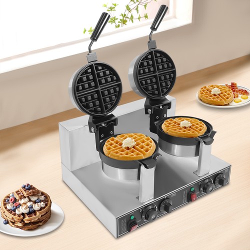 Commercial Dual Head Belgian Waffle Maker Rotating Double Waring Breakfast Maker